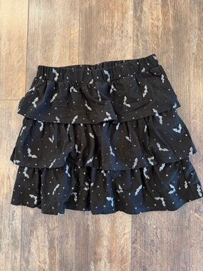 wonder nation Black Tiered Ruffle Skirt with Silver Bat Print